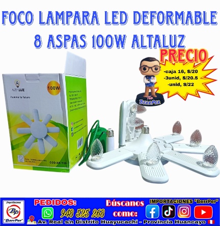 FOCO LAMPARA LED DEFORMABLE 8 ASPAS 100W ALTALUZ