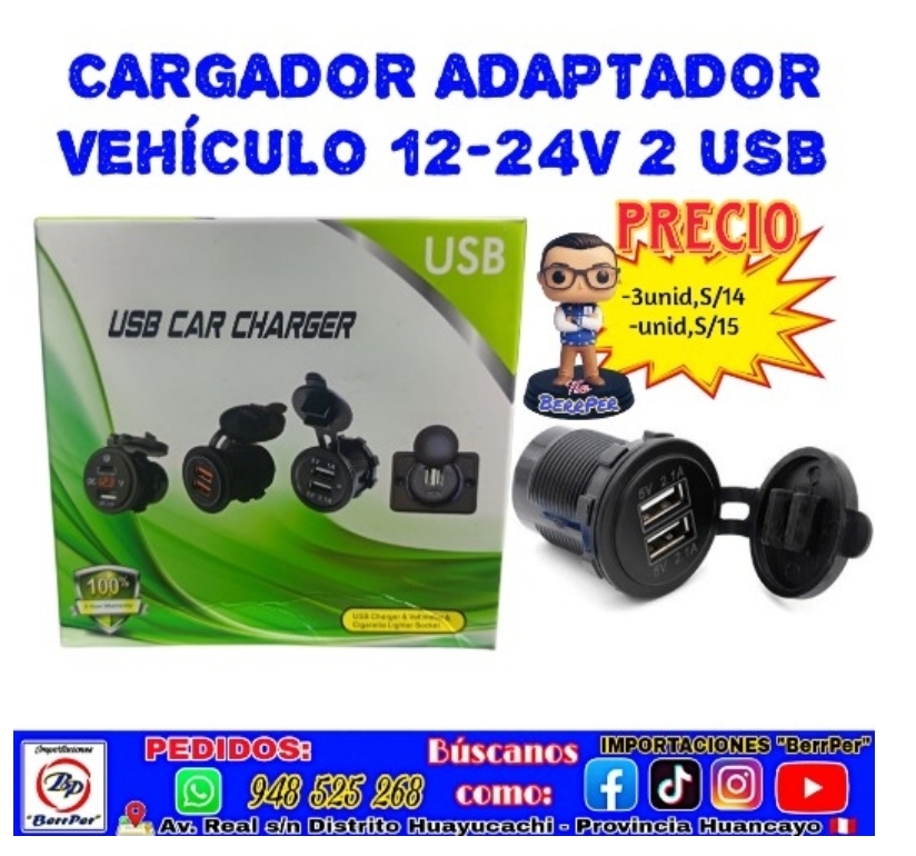 CARGADOR ADAPTADOR VEHÍCULO 12-24V 2 USB (car charger)